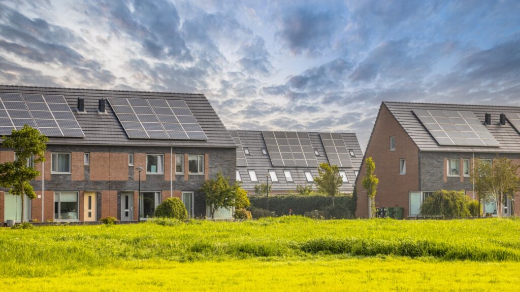 A row of homes prepared for a housing-provider retrofit programme